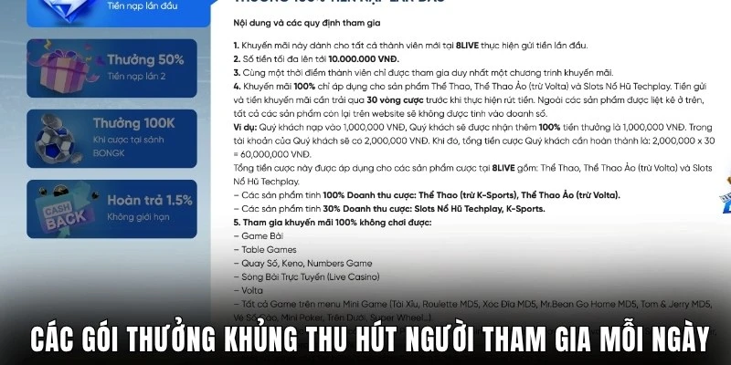 Các gói thưởng khủng thu hút người tham gia mỗi ngày